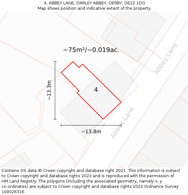 4, ABBEY LANE, DARLEY ABBEY, DERBY, DE22 1DG: Plot and title map