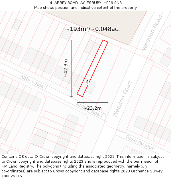 4, ABBEY ROAD, AYLESBURY, HP19 9NR: Plot and title map