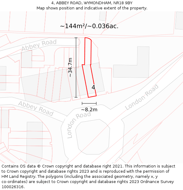 4, ABBEY ROAD, WYMONDHAM, NR18 9BY: Plot and title map