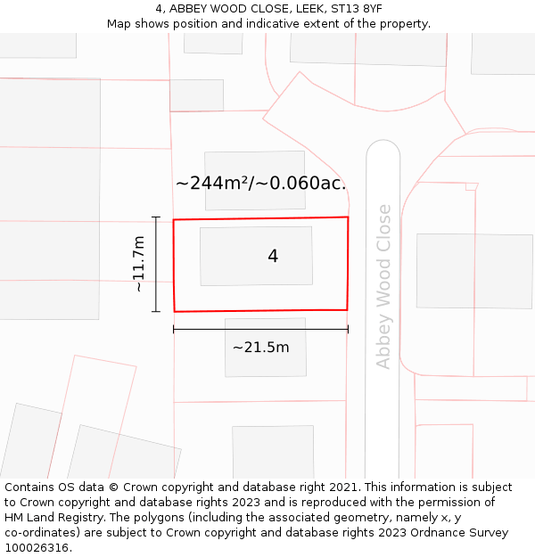 4, ABBEY WOOD CLOSE, LEEK, ST13 8YF: Plot and title map