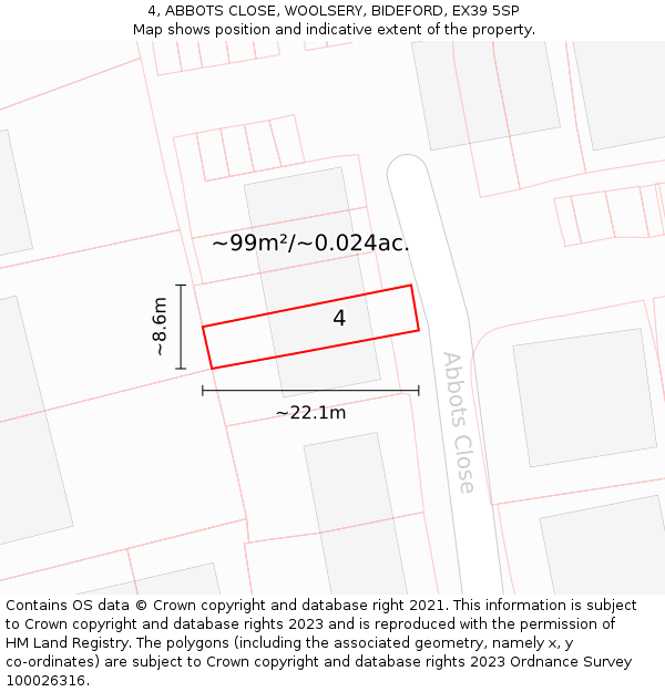 4, ABBOTS CLOSE, WOOLSERY, BIDEFORD, EX39 5SP: Plot and title map