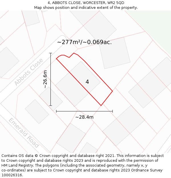 4, ABBOTS CLOSE, WORCESTER, WR2 5QD: Plot and title map