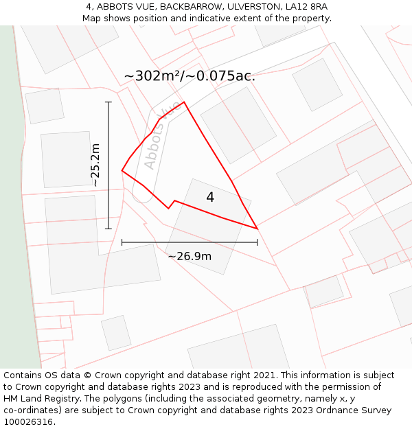 4, ABBOTS VUE, BACKBARROW, ULVERSTON, LA12 8RA: Plot and title map