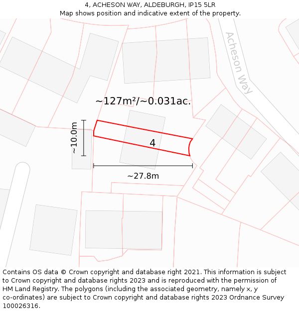 4, ACHESON WAY, ALDEBURGH, IP15 5LR: Plot and title map