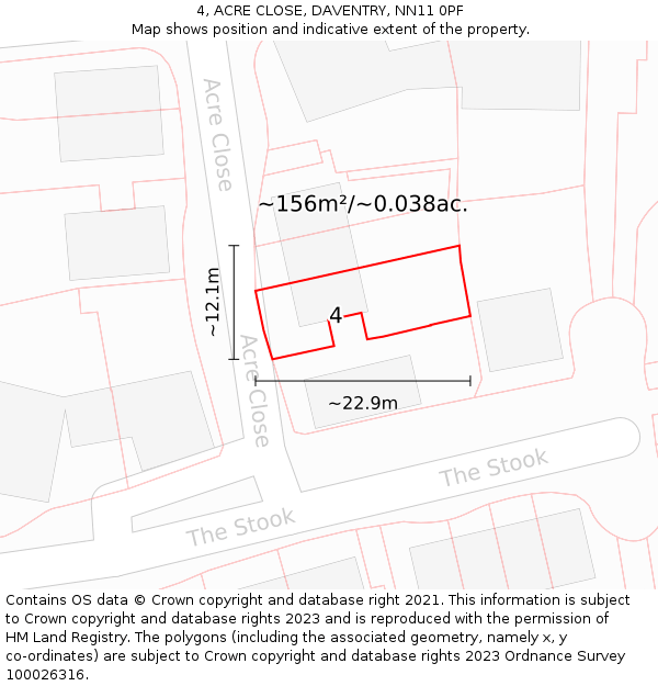 4, ACRE CLOSE, DAVENTRY, NN11 0PF: Plot and title map