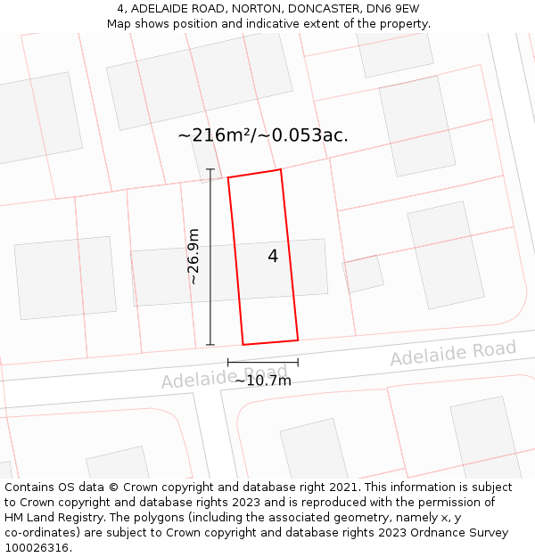 4, ADELAIDE ROAD, NORTON, DONCASTER, DN6 9EW: Plot and title map