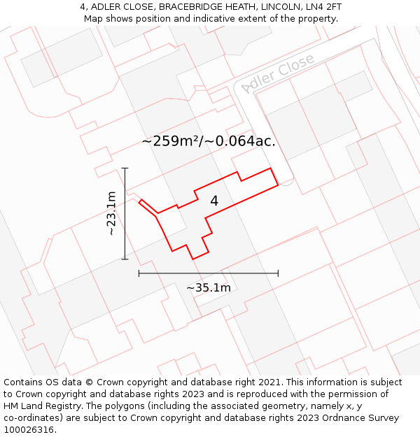 4, ADLER CLOSE, BRACEBRIDGE HEATH, LINCOLN, LN4 2FT: Plot and title map