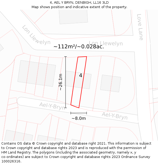 4, AEL Y BRYN, DENBIGH, LL16 3LD: Plot and title map