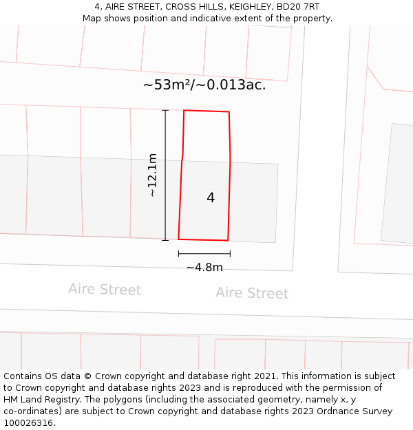 4, AIRE STREET, CROSS HILLS, KEIGHLEY, BD20 7RT: Plot and title map