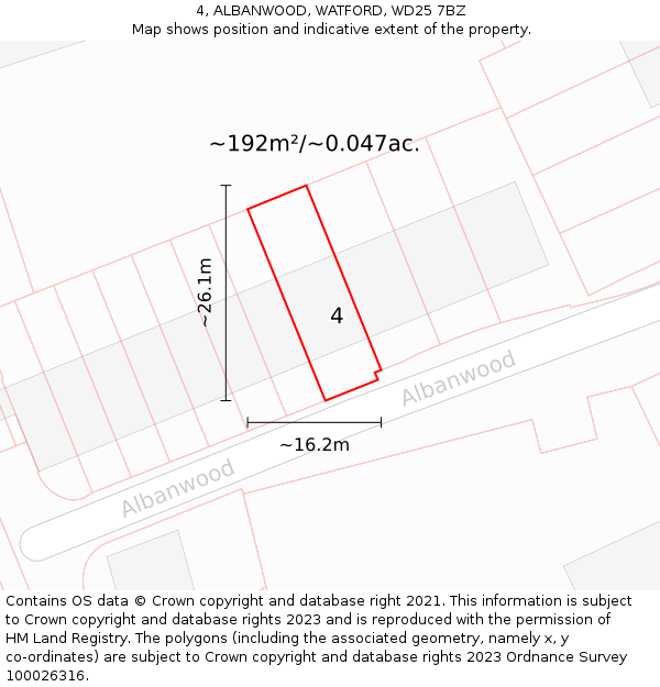 4, ALBANWOOD, WATFORD, WD25 7BZ: Plot and title map