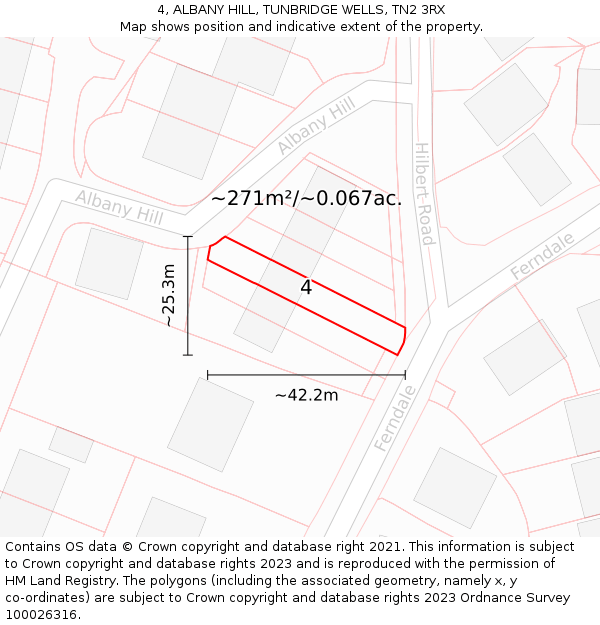 4, ALBANY HILL, TUNBRIDGE WELLS, TN2 3RX: Plot and title map