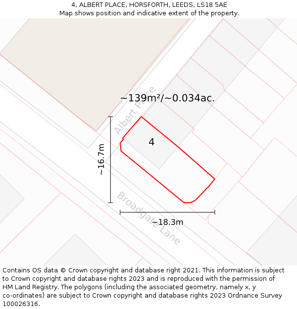 4, ALBERT PLACE, HORSFORTH, LEEDS, LS18 5AE: Plot and title map