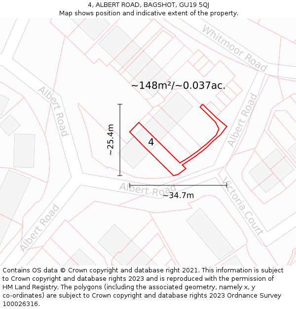 4, ALBERT ROAD, BAGSHOT, GU19 5QJ: Plot and title map