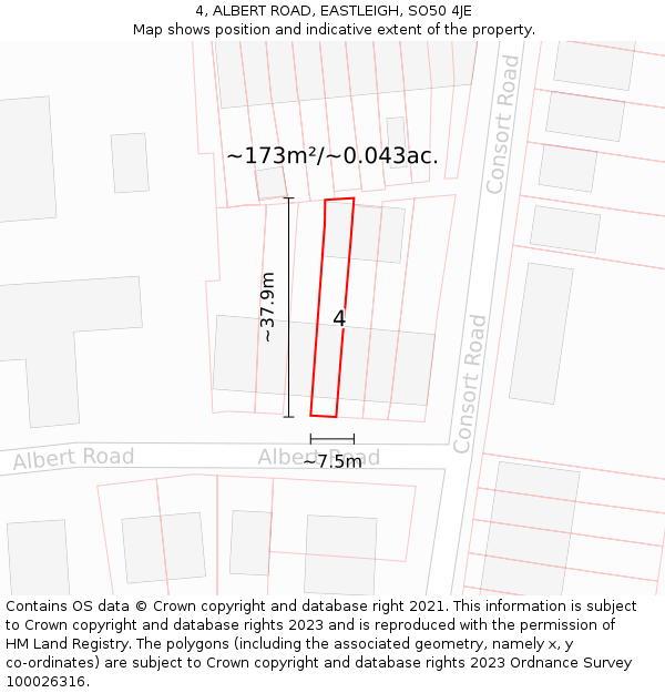 4, ALBERT ROAD, EASTLEIGH, SO50 4JE: Plot and title map