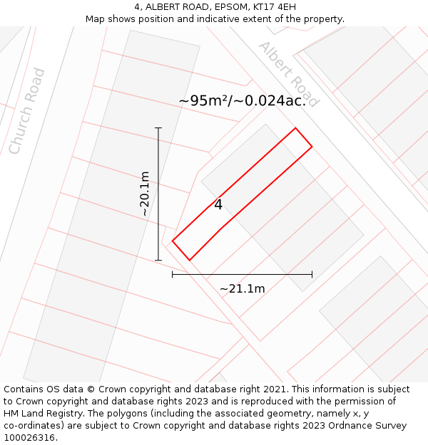 4, ALBERT ROAD, EPSOM, KT17 4EH: Plot and title map