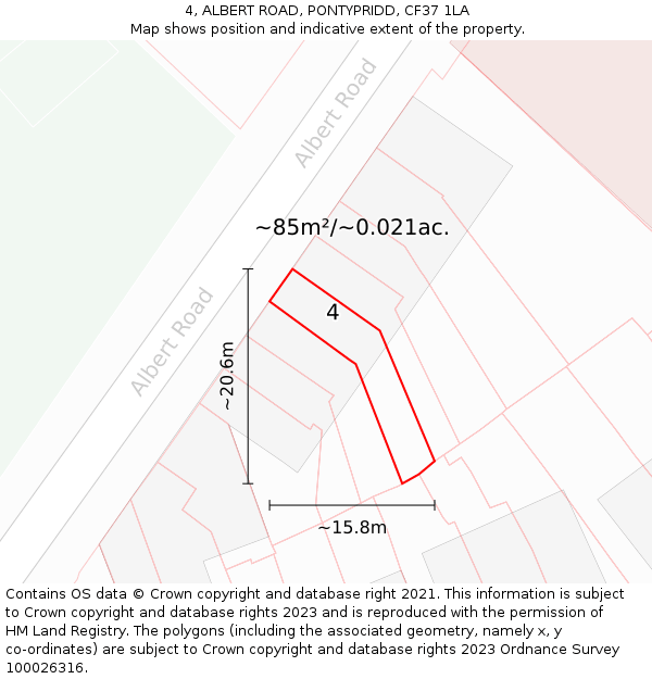 4, ALBERT ROAD, PONTYPRIDD, CF37 1LA: Plot and title map
