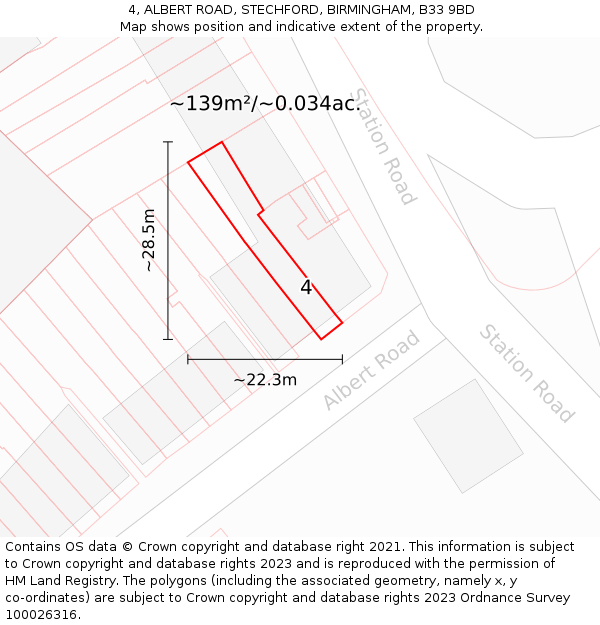 4, ALBERT ROAD, STECHFORD, BIRMINGHAM, B33 9BD: Plot and title map