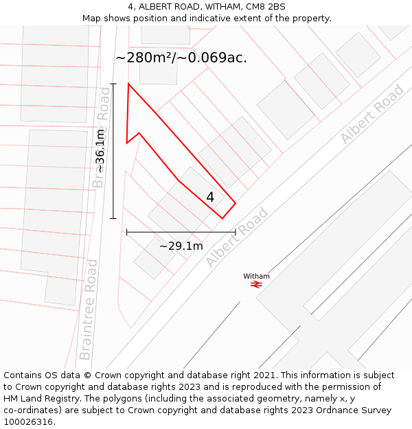 4, ALBERT ROAD, WITHAM, CM8 2BS: Plot and title map