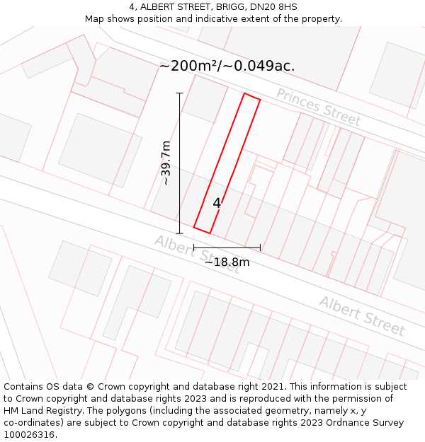 4, ALBERT STREET, BRIGG, DN20 8HS: Plot and title map