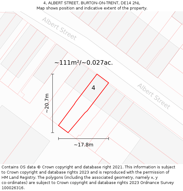 4, ALBERT STREET, BURTON-ON-TRENT, DE14 2NL: Plot and title map