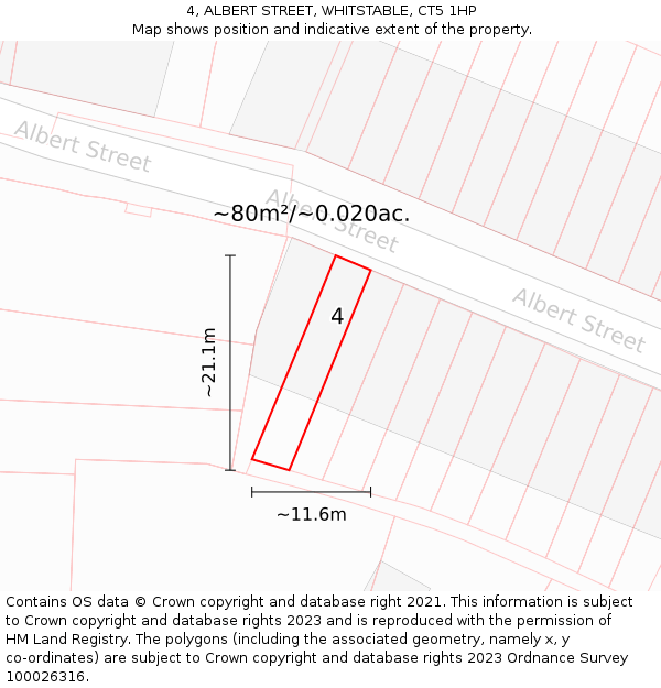 4, ALBERT STREET, WHITSTABLE, CT5 1HP: Plot and title map