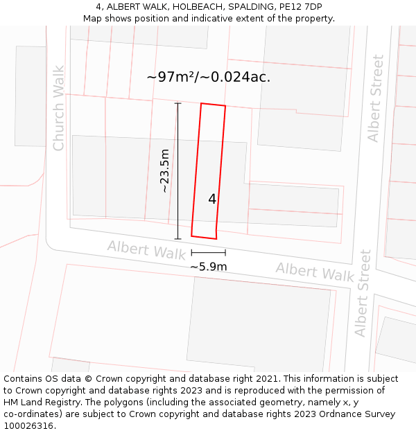 4, ALBERT WALK, HOLBEACH, SPALDING, PE12 7DP: Plot and title map