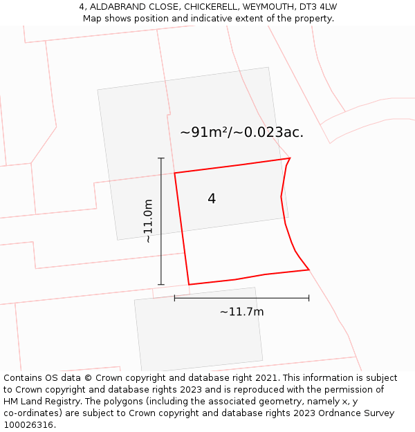 4, ALDABRAND CLOSE, CHICKERELL, WEYMOUTH, DT3 4LW: Plot and title map
