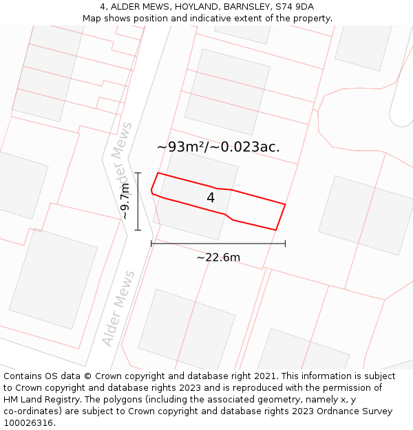 4, ALDER MEWS, HOYLAND, BARNSLEY, S74 9DA: Plot and title map