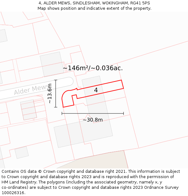 4, ALDER MEWS, SINDLESHAM, WOKINGHAM, RG41 5PS: Plot and title map