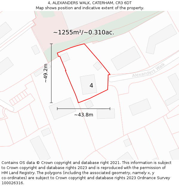 4, ALEXANDERS WALK, CATERHAM, CR3 6DT: Plot and title map