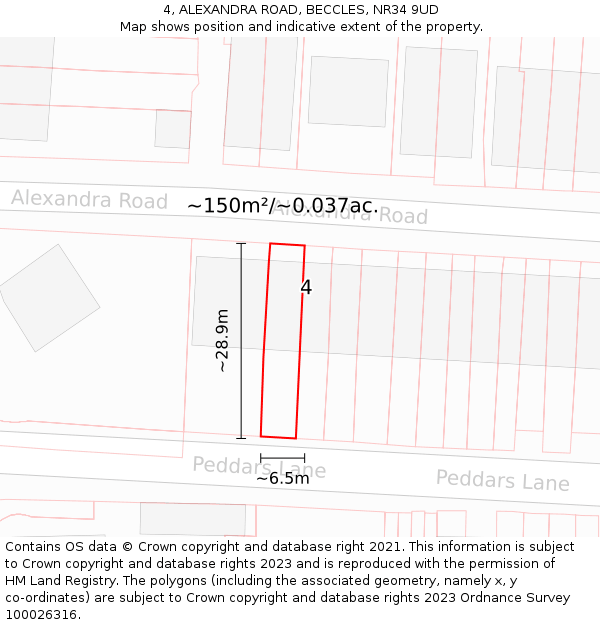 4, ALEXANDRA ROAD, BECCLES, NR34 9UD: Plot and title map