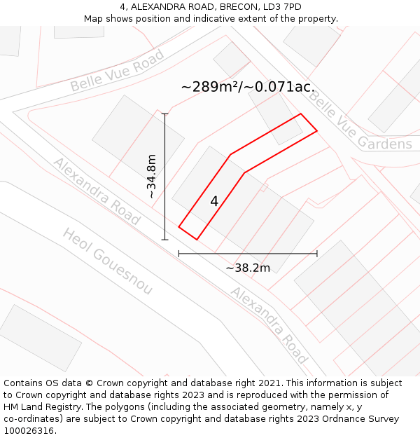 4, ALEXANDRA ROAD, BRECON, LD3 7PD: Plot and title map