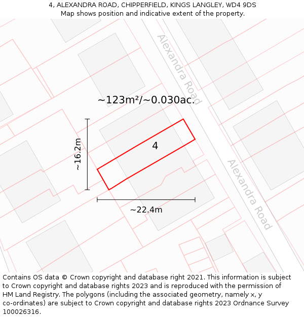4, ALEXANDRA ROAD, CHIPPERFIELD, KINGS LANGLEY, WD4 9DS: Plot and title map