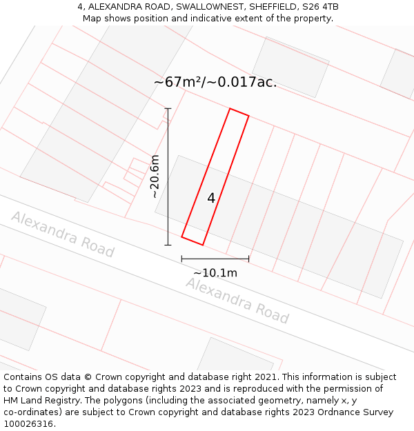 4, ALEXANDRA ROAD, SWALLOWNEST, SHEFFIELD, S26 4TB: Plot and title map