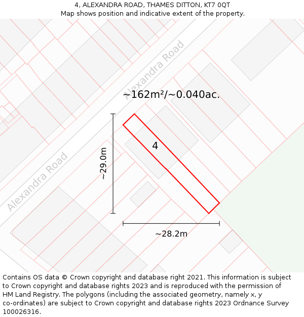 4, ALEXANDRA ROAD, THAMES DITTON, KT7 0QT: Plot and title map