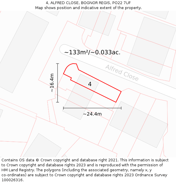 4, ALFRED CLOSE, BOGNOR REGIS, PO22 7UF: Plot and title map