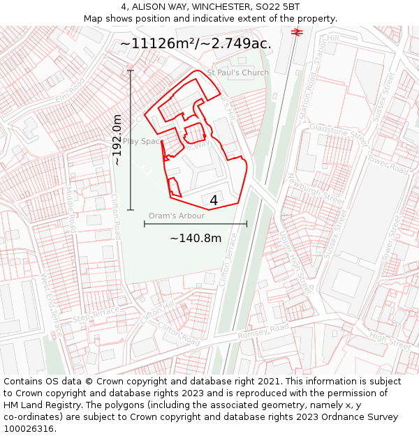 4, ALISON WAY, WINCHESTER, SO22 5BT: Plot and title map