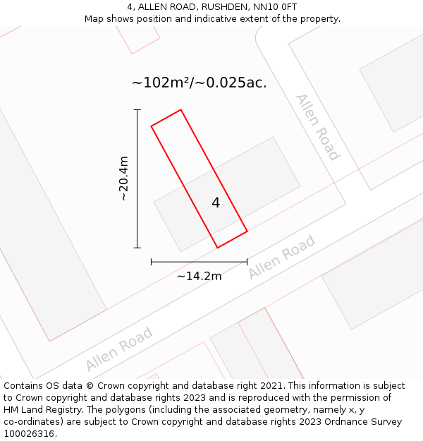 4, ALLEN ROAD, RUSHDEN, NN10 0FT: Plot and title map