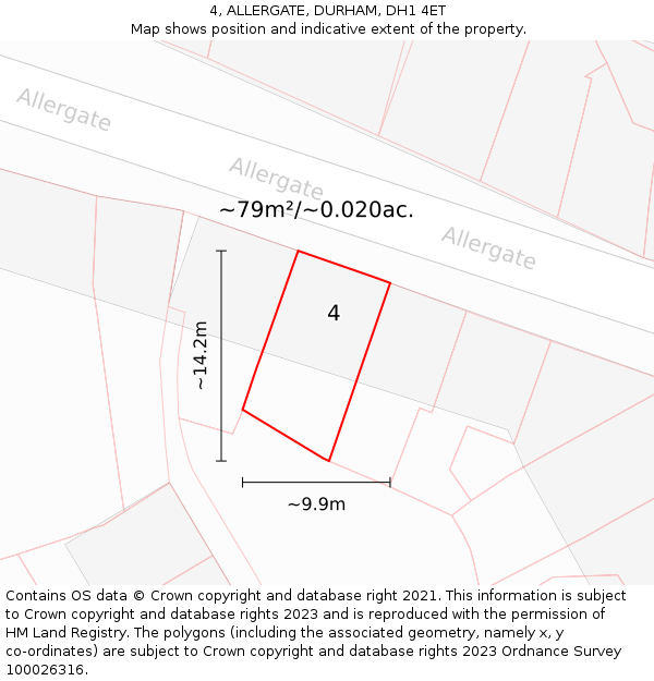 4, ALLERGATE, DURHAM, DH1 4ET: Plot and title map
