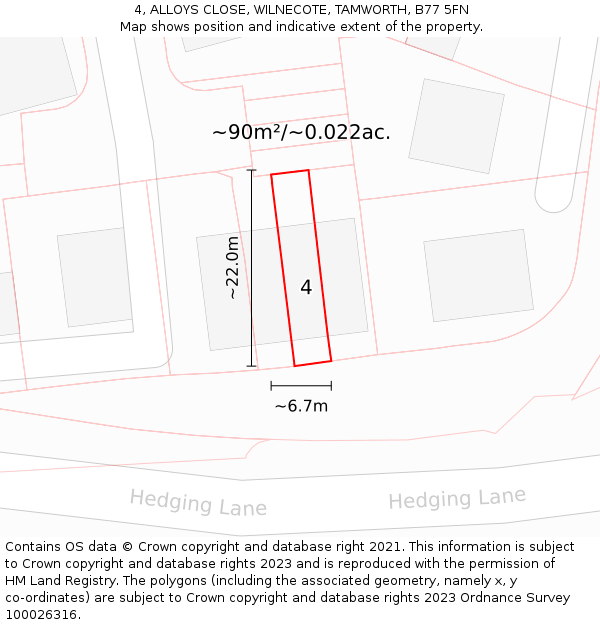 4, ALLOYS CLOSE, WILNECOTE, TAMWORTH, B77 5FN: Plot and title map