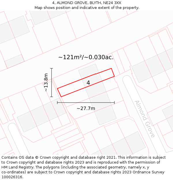 4, ALMOND GROVE, BLYTH, NE24 3XX: Plot and title map