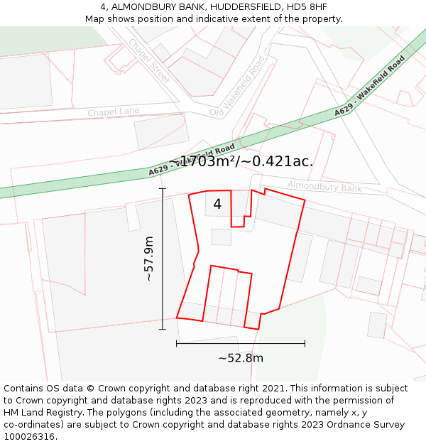 4, ALMONDBURY BANK, HUDDERSFIELD, HD5 8HF: Plot and title map