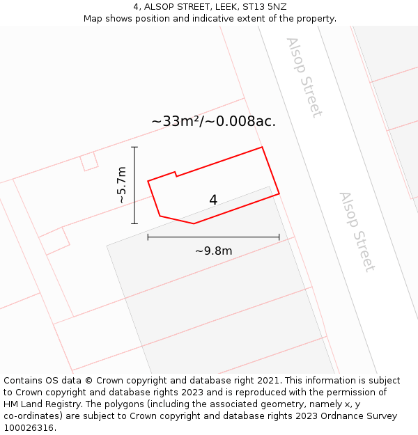 4, ALSOP STREET, LEEK, ST13 5NZ: Plot and title map
