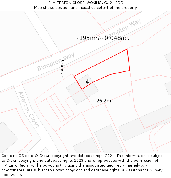 4, ALTERTON CLOSE, WOKING, GU21 3DD: Plot and title map