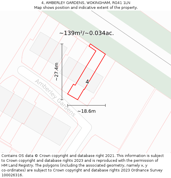 4, AMBERLEY GARDENS, WOKINGHAM, RG41 1LN: Plot and title map