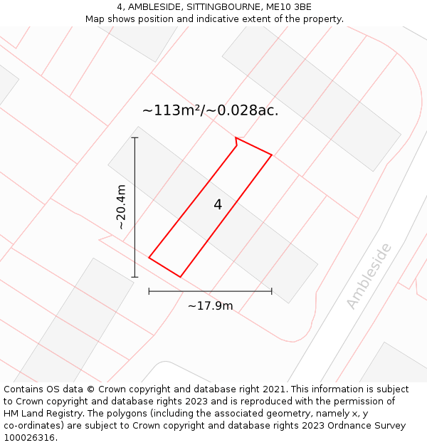 4, AMBLESIDE, SITTINGBOURNE, ME10 3BE: Plot and title map