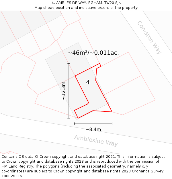 4, AMBLESIDE WAY, EGHAM, TW20 8JN: Plot and title map