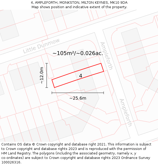 4, AMPLEFORTH, MONKSTON, MILTON KEYNES, MK10 9DA: Plot and title map