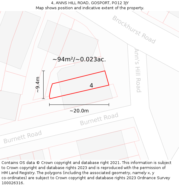 4, ANNS HILL ROAD, GOSPORT, PO12 3JY: Plot and title map