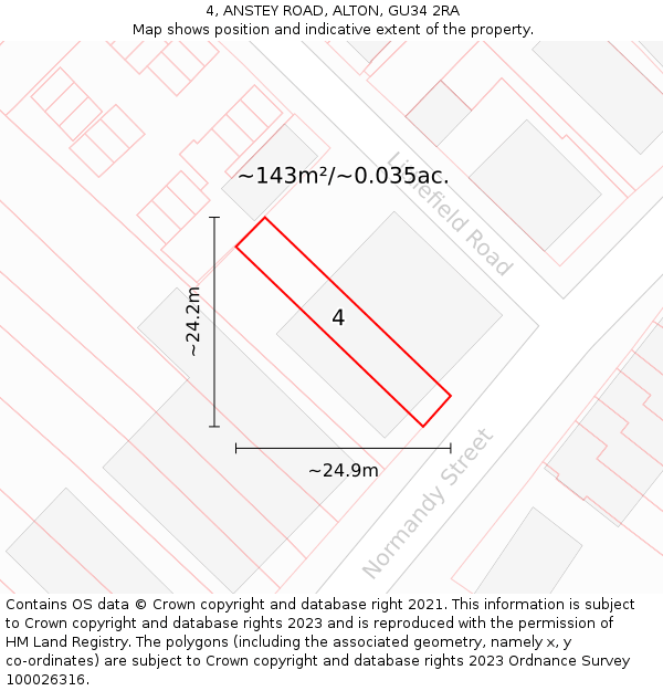 4, ANSTEY ROAD, ALTON, GU34 2RA: Plot and title map
